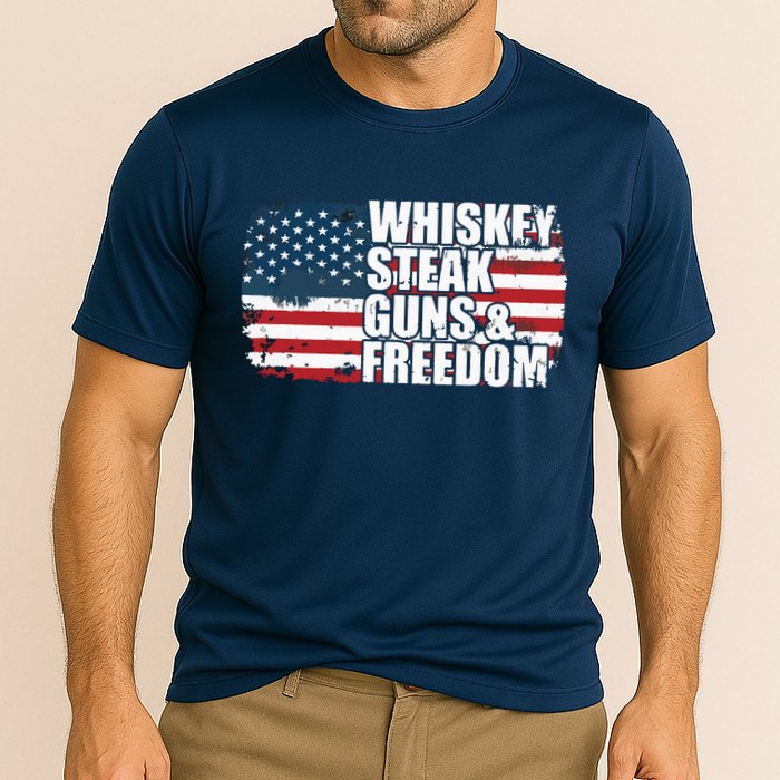 Whiskey Steak Guns And Freedom Patriotic Flag 4th Of July Cooling Performance Crew T-Shirt