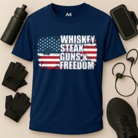 Whiskey Steak Guns And Freedom Patriotic Flag 4th Of July Cooling Performance Crew T-Shirt