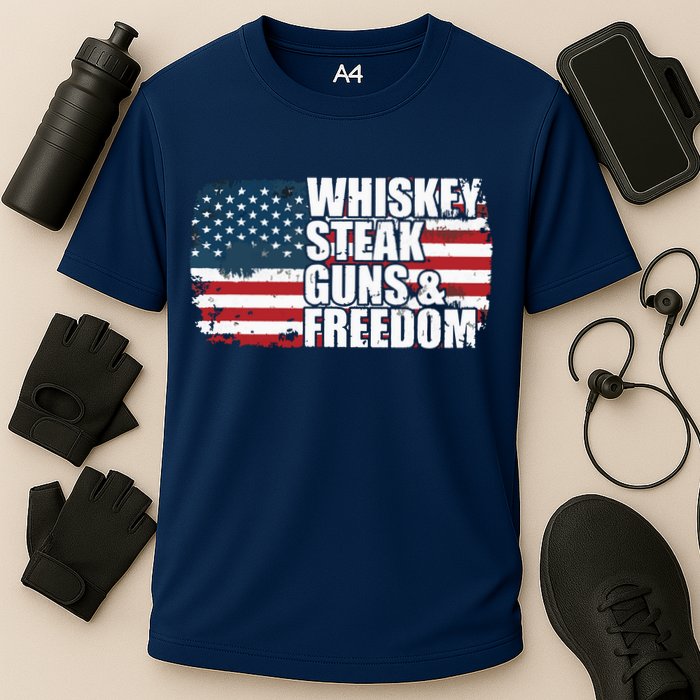 Whiskey Steak Guns And Freedom Patriotic Flag 4th Of July Cooling Performance Crew T-Shirt