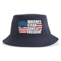 Whiskey Steak Guns And Freedom Patriotic Flag 4th Of July Sustainable Bucket Hat