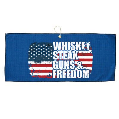 Whiskey Steak Guns And Freedom Patriotic Flag 4th Of July Large Microfiber Waffle Golf Towel