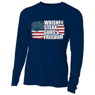 Whiskey Steak Guns And Freedom Patriotic Flag 4th Of July Cooling Performance Long Sleeve Crew