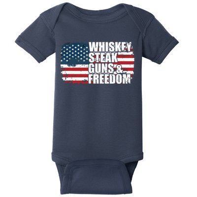 Whiskey Steak Guns And Freedom Patriotic Flag 4th Of July Baby Bodysuit