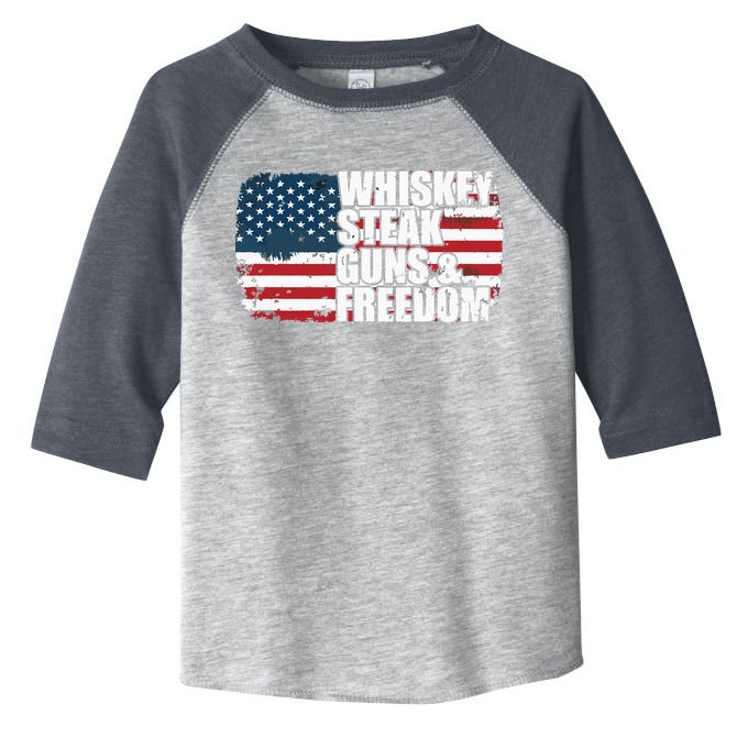 Whiskey Steak Guns And Freedom Patriotic Flag 4th Of July Toddler Fine Jersey T-Shirt