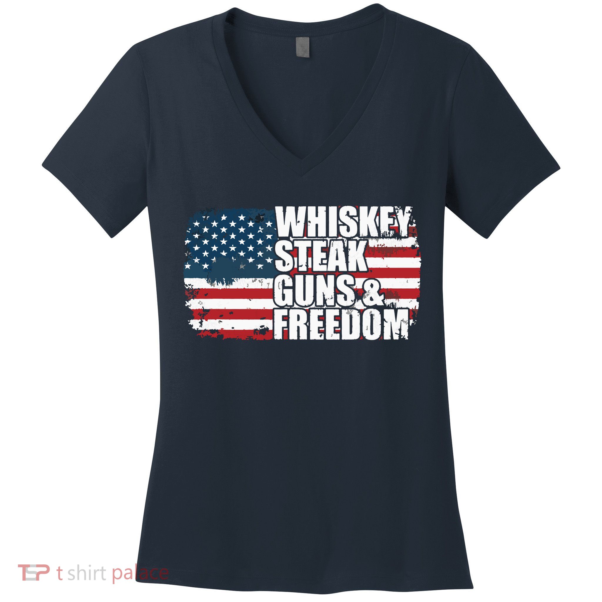 Whiskey Steak Guns And Freedom Patriotic Flag 4th Of July Women's V-Neck T-Shirt