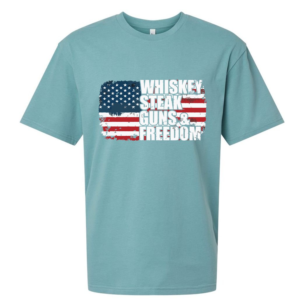 Whiskey Steak Guns And Freedom Patriotic Flag 4th Of July Sueded Cloud Jersey T-Shirt