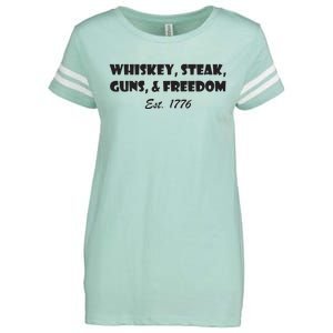 Whiskey Steak Guns And Freedom Patriotic US Flag 4th Of July Enza Ladies Jersey Football T-Shirt