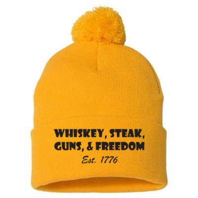 Whiskey Steak Guns And Freedom Patriotic US Flag 4th Of July Pom Pom 12in Knit Beanie