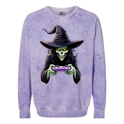 Witch Skeleton Gamer Halloween Monster Gaming Cool Gift Colorblast Crewneck Sweatshirt