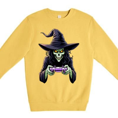 Witch Skeleton Gamer Halloween Monster Gaming Cool Gift Premium Crewneck Sweatshirt