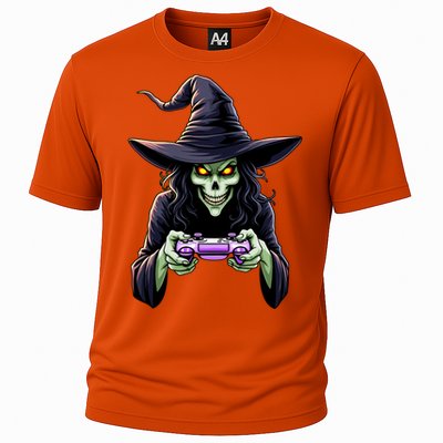 Witch Skeleton Gamer Halloween Monster Gaming Cool Gift Cooling Performance Crew T-Shirt