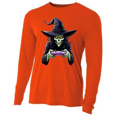 Witch Skeleton Gamer Halloween Monster Gaming Cool Gift Cooling Performance Long Sleeve Crew