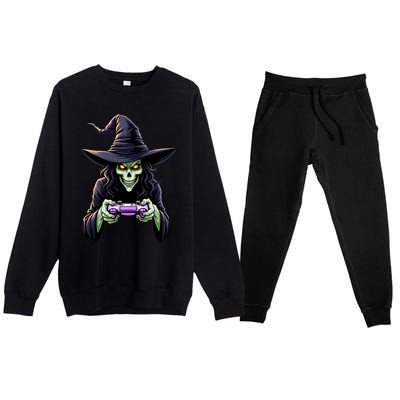 Witch Skeleton Gamer Halloween Monster Gaming Cool Gift Premium Crewneck Sweatsuit Set