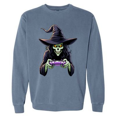 Witch Skeleton Gamer Halloween Monster Gaming Cool Gift Garment-Dyed Sweatshirt