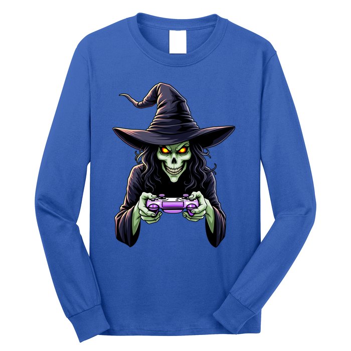 Witch Skeleton Gamer Halloween Monster Gaming Cool Gift Long Sleeve Shirt