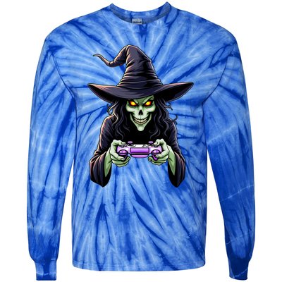 Witch Skeleton Gamer Halloween Monster Gaming Cool Gift Tie-Dye Long Sleeve Shirt