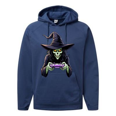 Witch Skeleton Gamer Halloween Monster Gaming Cool Gift Performance Fleece Hoodie