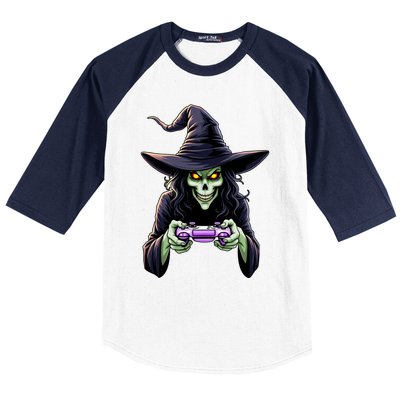 Witch Skeleton Gamer Halloween Monster Gaming Cool Gift Baseball Sleeve Shirt