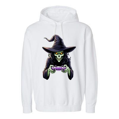 Witch Skeleton Gamer Halloween Monster Gaming Cool Gift Garment-Dyed Fleece Hoodie