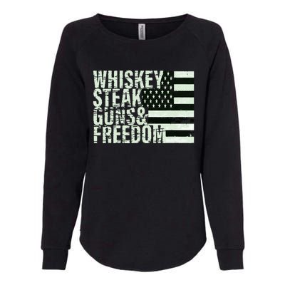 Whiskey Steak Guns Freedom Flag Tee Womens California Wash Sweatshirt