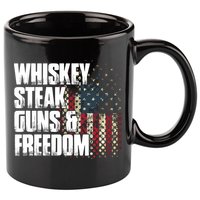 Whiskey Steak Guns Freedom Patriotic Flag Gift 11oz C Handle Ceramic Mug