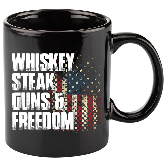 Whiskey Steak Guns Freedom Patriotic Flag Gift 11oz C Handle Ceramic Mug