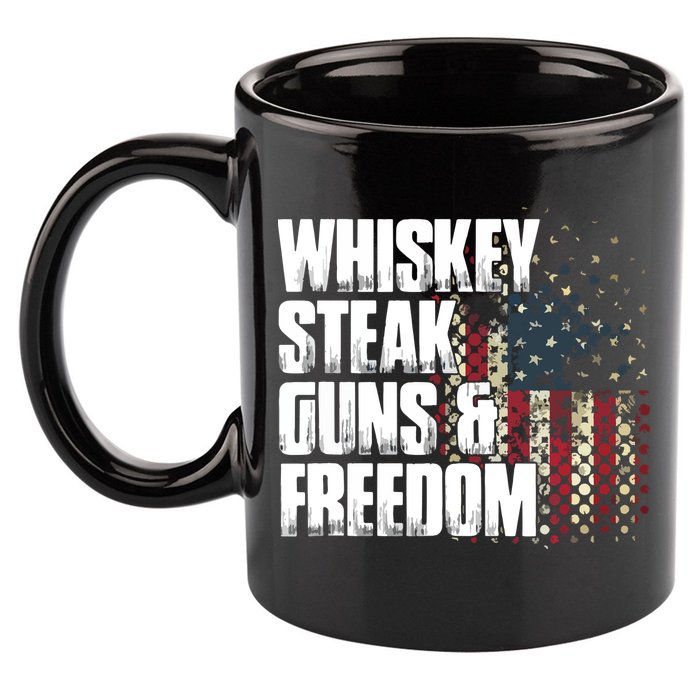 Whiskey Steak Guns Freedom Patriotic Flag Gift 11oz C Handle Ceramic Mug