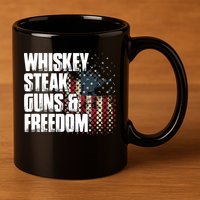 Whiskey Steak Guns Freedom Patriotic Flag Gift 11oz C Handle Ceramic Mug