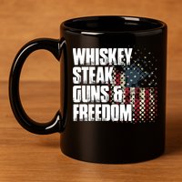 Whiskey Steak Guns Freedom Patriotic Flag Gift 11oz C Handle Ceramic Mug