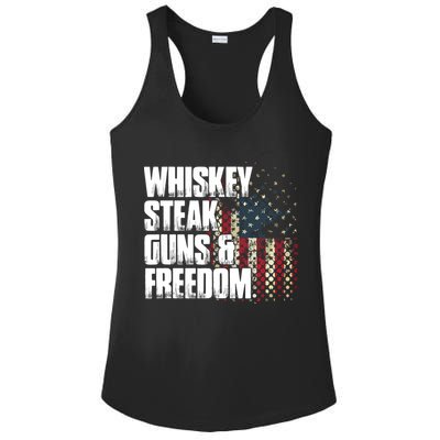 Whiskey Steak Guns Freedom Patriotic Flag Gift Ladies PosiCharge Competitor Racerback Tank