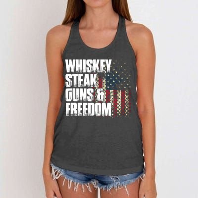 Whiskey Steak Guns Freedom Patriotic Flag Gift Women's Knotted Racerback Tank
