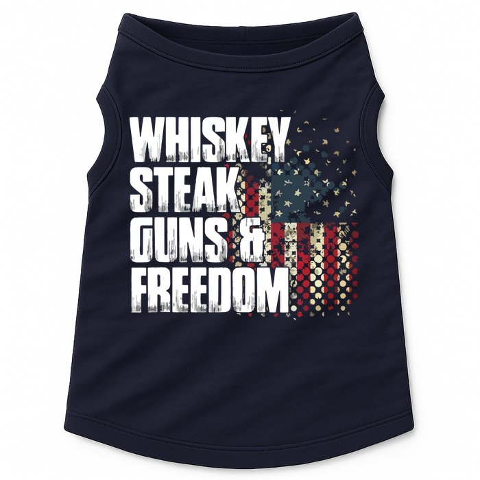 Whiskey Steak Guns Freedom Patriotic Flag Gift Doggie Tank