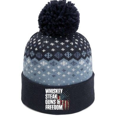 Whiskey Steak Guns Freedom Patriotic Flag Gift The Baniff Cuffed Pom Beanie