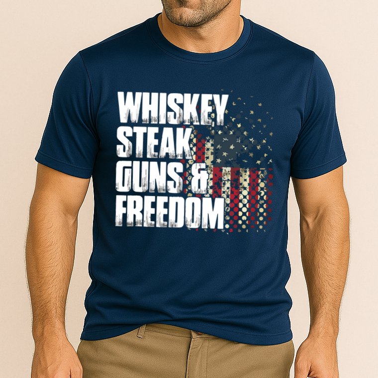 Whiskey Steak Guns Freedom Patriotic Flag Gift Cooling Performance Crew T-Shirt