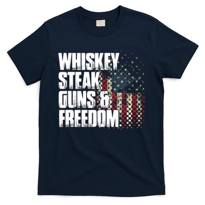Whiskey Steak Guns Freedom Patriotic Flag Gift T-Shirt