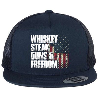 Whiskey Steak Guns Freedom Patriotic Flag Gift Flat Bill Trucker Hat