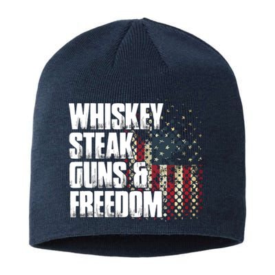 Whiskey Steak Guns Freedom Patriotic Flag Gift Sustainable Beanie