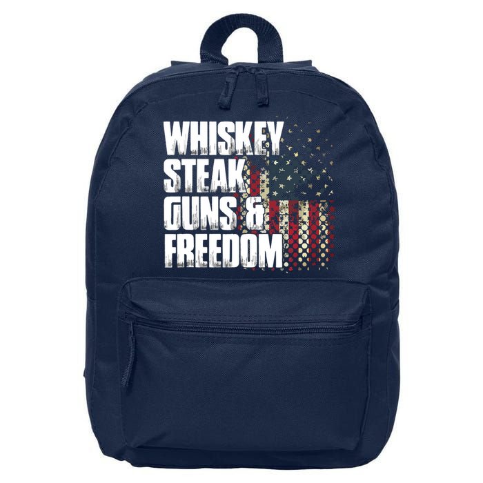 Whiskey Steak Guns Freedom Patriotic Flag Gift 16 in Basic Backpack