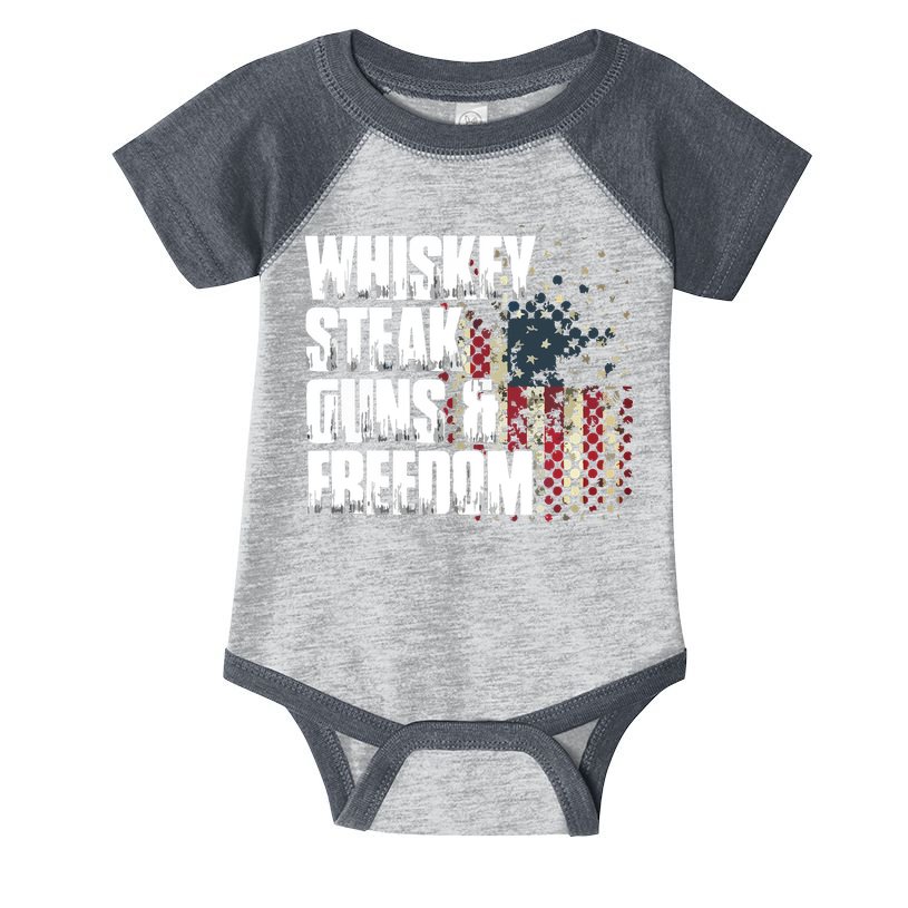 Whiskey Steak Guns Freedom Patriotic Flag Gift Infant Baby Jersey Bodysuit