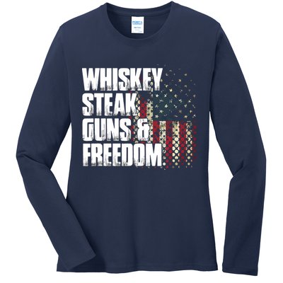Whiskey Steak Guns Freedom Patriotic Flag Gift Ladies Long Sleeve Shirt