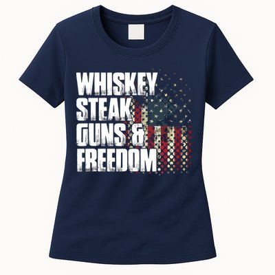 Whiskey Steak Guns Freedom Patriotic Flag Gift Womens T-Shirt