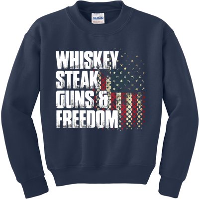 Whiskey Steak Guns Freedom Patriotic Flag Gift Kids Sweatshirt