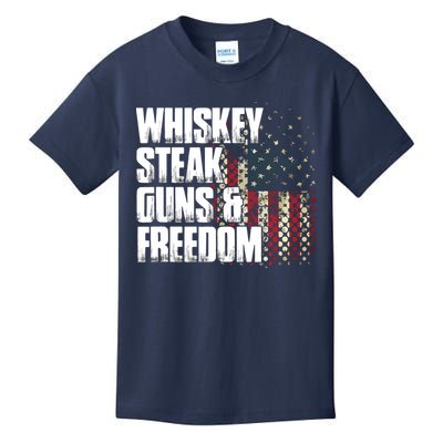 Whiskey Steak Guns Freedom Patriotic Flag Gift Kids T-Shirt