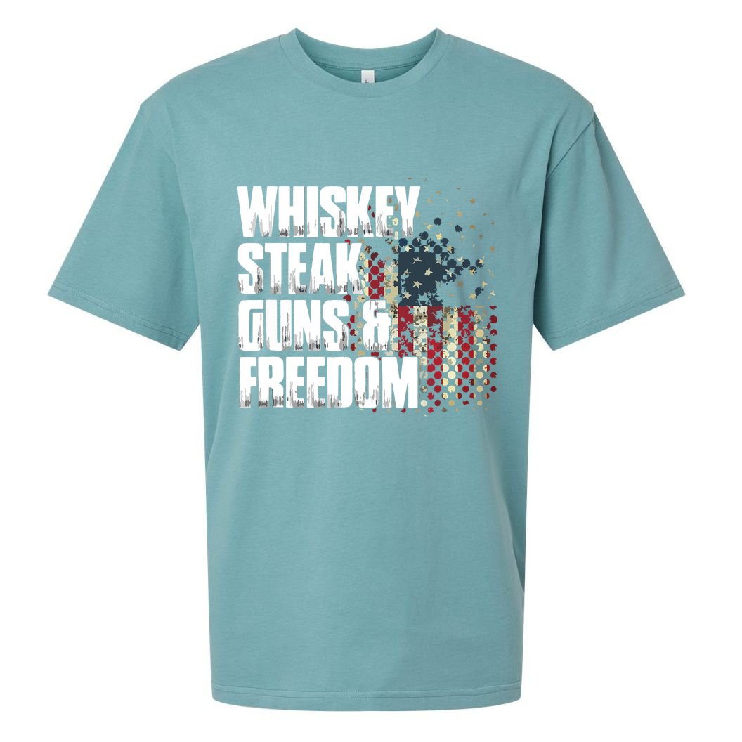 Whiskey Steak Guns Freedom Patriotic Flag Gift Sueded Cloud Jersey T-Shirt