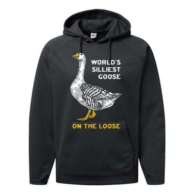 Worlds Silliest Goose On The Loose Funny Performance Fleece Hoodie