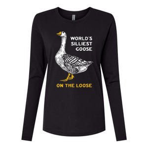 Worlds Silliest Goose On The Loose Funny Womens Cotton Relaxed Long Sleeve T-Shirt