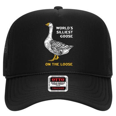 Worlds Silliest Goose On The Loose Funny High Crown Mesh Back Trucker Hat