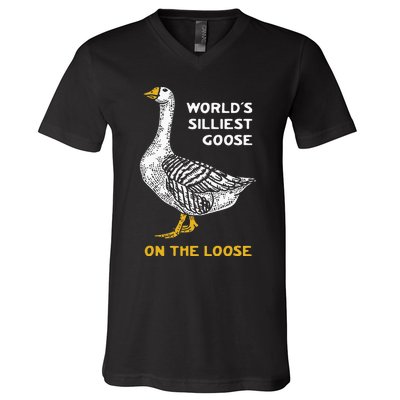 Worlds Silliest Goose On The Loose Funny V-Neck T-Shirt