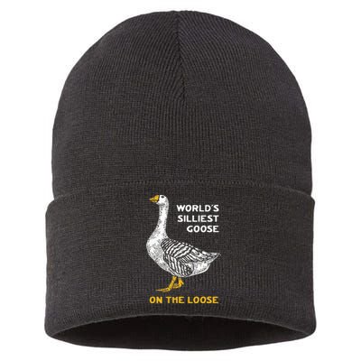 Worlds Silliest Goose On The Loose Funny Sustainable Knit Beanie