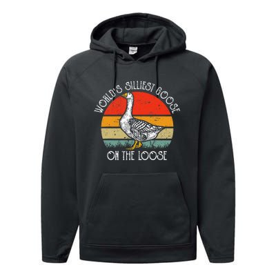 WorldS Silliest Goose On The Loose Performance Fleece Hoodie